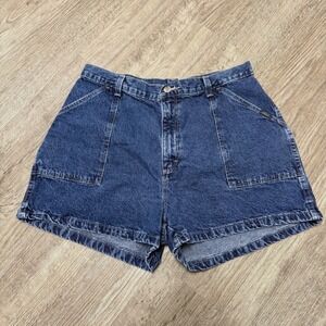 Vintage Chic Womens High Waisted Denim Shorts Dark Wash Blue Cotton Size 14